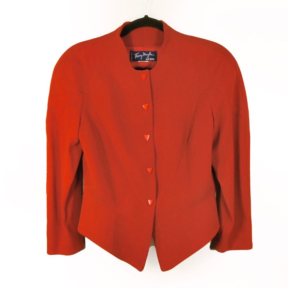 Vintage Thierry Mugler Activ Vermilion Red Button Up Hourglass Blazer Jacket